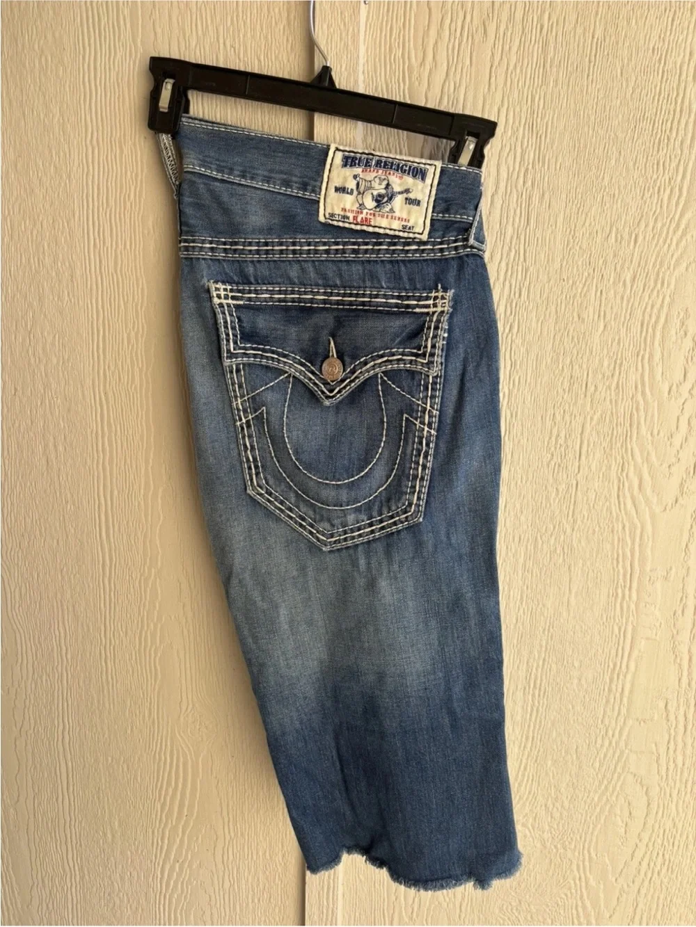 True Religion Men's Blue Distressed Jean Shorts